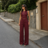 Valentina - Λινό Σετ σε Φυσική Απόχρωση, Τοπ και Παντελόνι Palazzo
