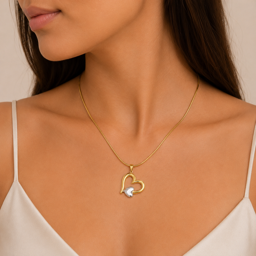 Διπλό Καρδιά Φιδίσιο Κολιέ Αλυσίδας