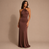 Inés - Μακρύ Halter Φόρεμα με Μπροστινό Κόμπο και Στενή Σιλουέτα