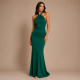 Inés - Μακρύ Halter Φόρεμα με Μπροστινό Κόμπο και Στενή Σιλουέτα