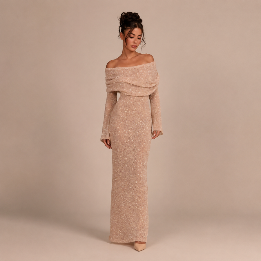 Σοφία - Κοντό Φόρεμα Off-Shoulder με Υφή