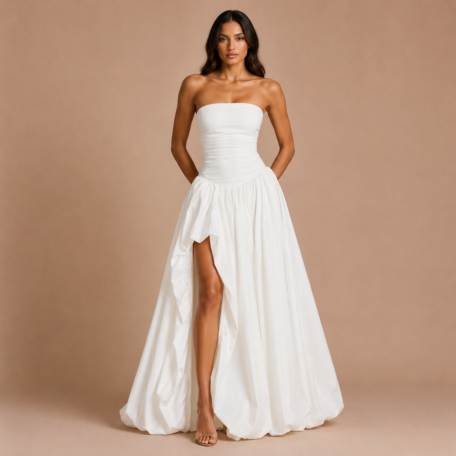 Ισαβέλα - Strapless φόρεμα με κορσέ από φρουφρού και φουσκωτή φούστα
