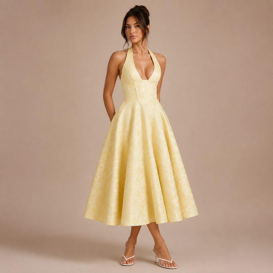 Ángela - Halter Mini Dress with Bow and Puff Skirt