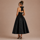 Ángela - Midi Halter Dress with Bow and Flared Skirt