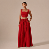Rocía - Σετ Crop Top με Ευθεία Λαιμόκοψη και Palazzo Παντελόνι με Κορδόνι