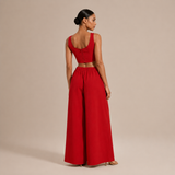 Rocía - Σετ Crop Top με Ευθεία Λαιμόκοψη και Palazzo Παντελόνι με Κορδόνι