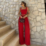 Rocía - Σετ Crop Top με Ευθεία Λαιμόκοψη και Palazzo Παντελόνι με Κορδόνι