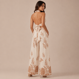 Valeria - Σετ με τροπικό σχέδιο, halter crop top και παντελόνι palazzo