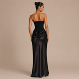 Αλεχάντρα - Μακρύ strapless φόρεμα με δομημένο κορσέ και σατινέ φούστα με drape