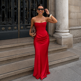 Αλεχάντρα - Μακρύ strapless φόρεμα με σφιχτό κορσέ και σατινέ φούστα