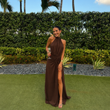 Γιολάντα - Μακρύ φόρεμα με ανοιχτούς ώμους και V-ντεκολτέ