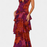 Domenica - Chiffon Dress with V-Neckline and Flowing Layers