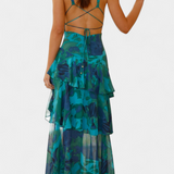 Domenica - Chiffon Dress with V-Neckline and Flowing Layers