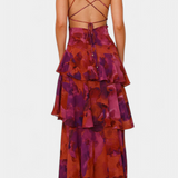 Domenica - Chiffon Dress with V-Neckline and Flowing Layers