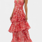 Domenica - Chiffon Dress with V-Neckline and Flowing Layers