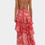 Domenica - Chiffon Dress with V-Neckline and Flowing Layers