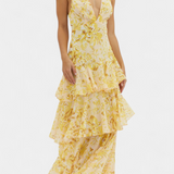Domenica - Chiffon Dress with V-Neckline and Flowing Layers