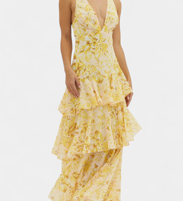 Domenica - Chiffon Dress with V-Neckline and Flowing Layers
