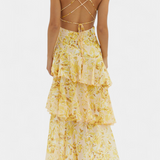 Domenica - Chiffon Dress with V-Neckline and Flowing Layers