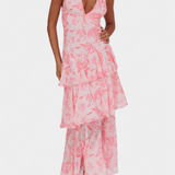 Domenica - Chiffon Dress with V-Neckline and Flowing Layers