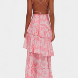 Domenica - Chiffon Dress with V-Neckline and Flowing Layers