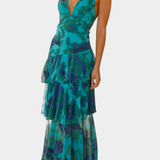 Domenica - Chiffon Dress with V-Neckline and Flowing Layers